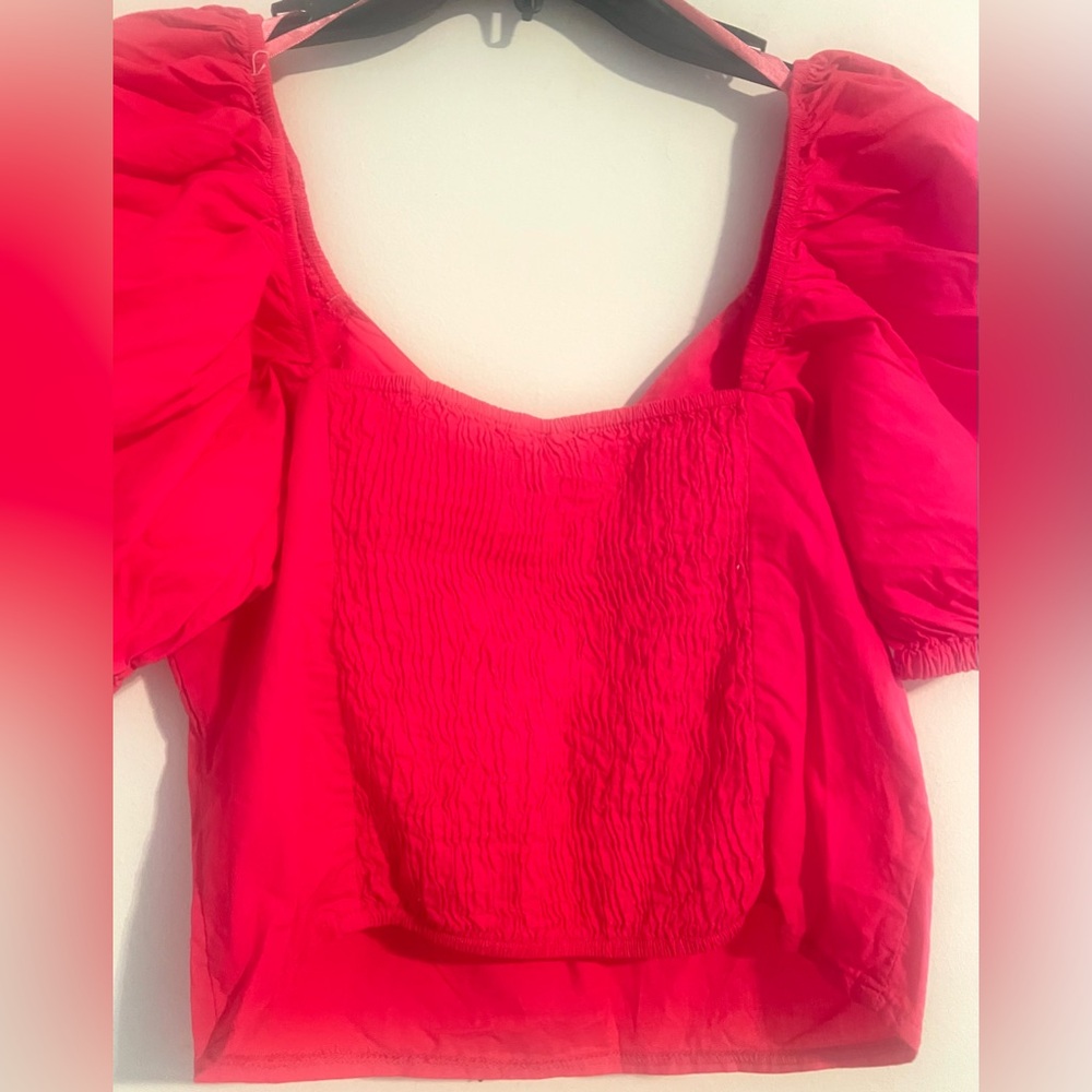 NWT Sim & Sam Women’s Pink Puff Short Sleeve Keyhole Cotton Smock Crop Top Sz XL - Picture 8 of 12